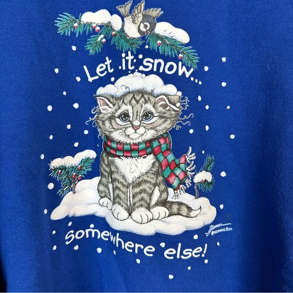 Vintage 90s Morning Sun Cat Holiday Sweatshirt XL - Picture 7 of 10